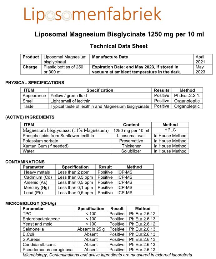 Specificatie Nutrins liposomaal magnesium