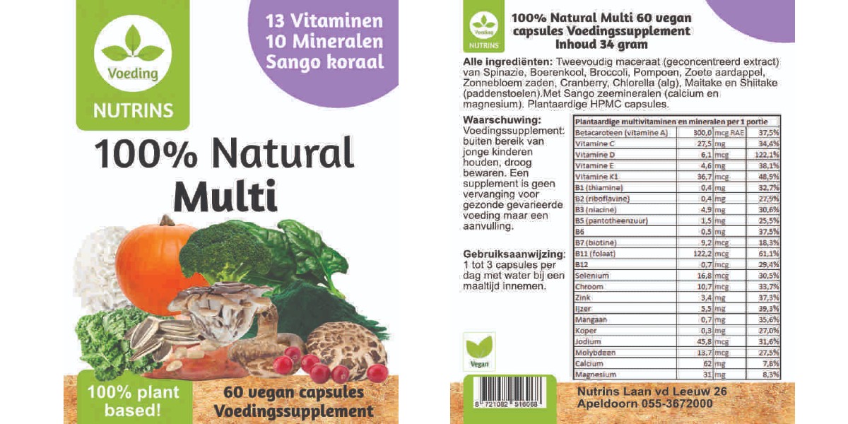 afbeelding etiket pure natuurlijke multi vitaminen en mineralen
